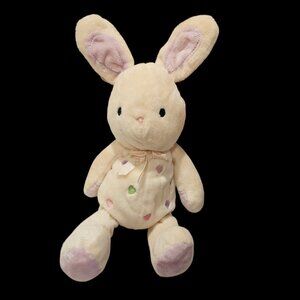 Just One Year Carters Bunny Plush Rattle Baby Toy Embroidered Hearts Cream 13"